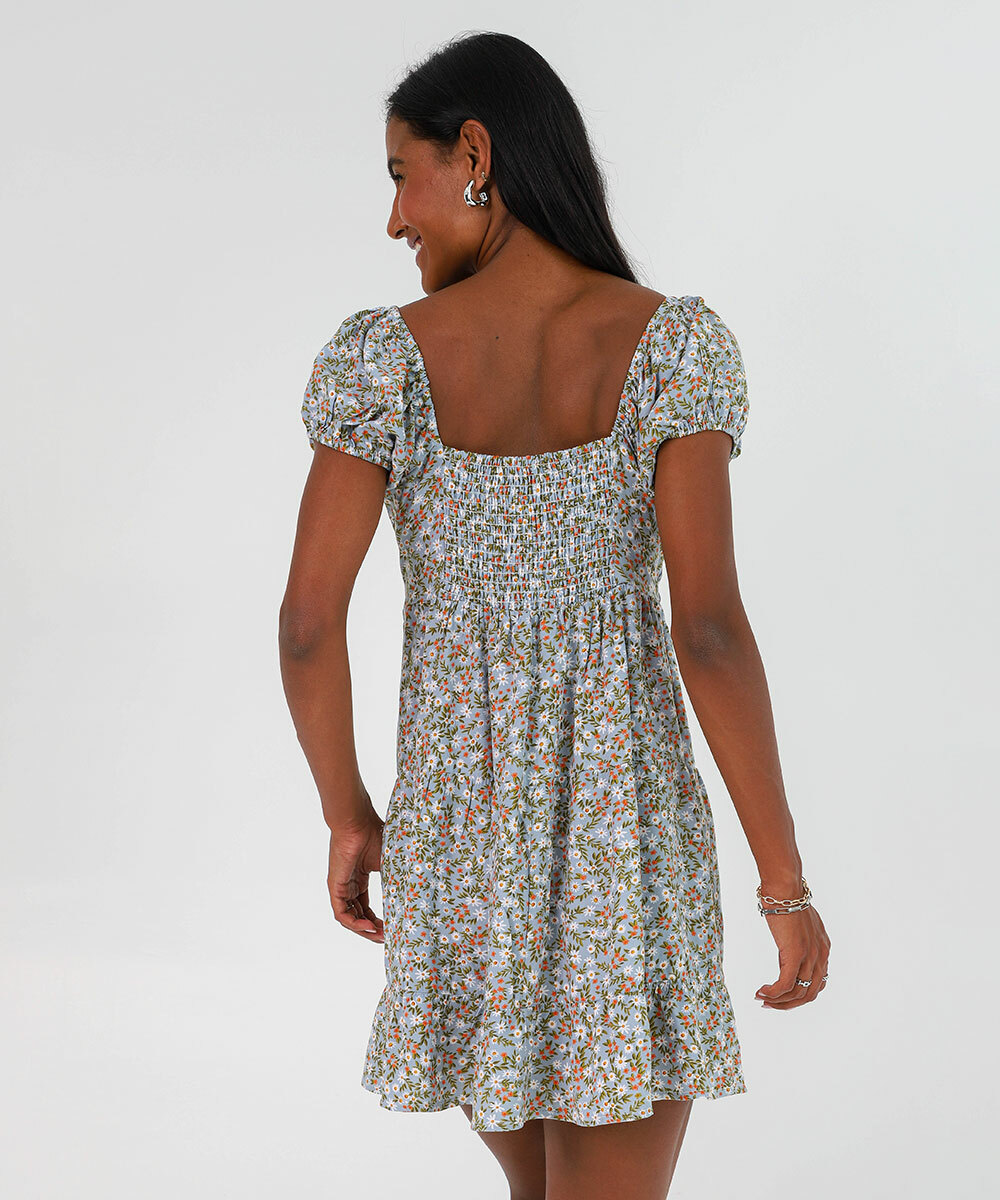Vestido Curto Floral Feminino Marisa Bege 3